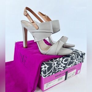 DVF Dove Grey Leather Slingback Sandals Heels | Size 9.5 B | Made in Italy